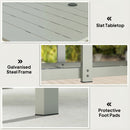 Outsunny Garden Dining Table with Steel Frame and Slatted Top, Light Grey