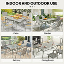 Outsunny Garden Dining Table with Steel Frame and Slatted Top, Light Grey
