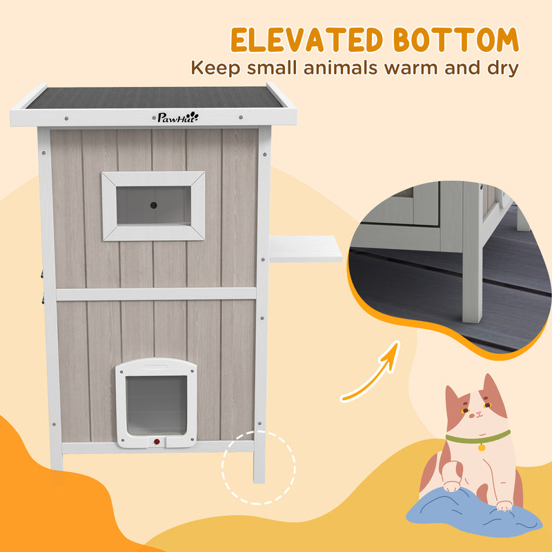 PawHut Outdoor Wooden Cat House w/ Removable Bottom, Escape Doors, for 1-2 Cats
