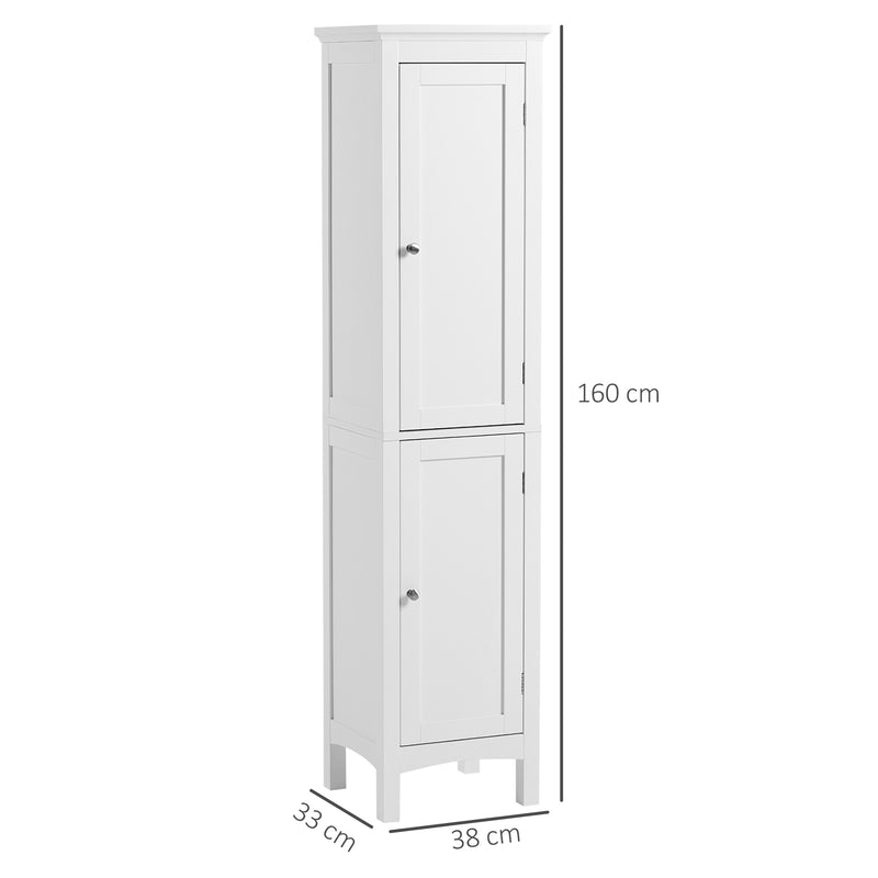 kleankin Tall Bathroom Cabinet with Adjustable Shelves, Double Door, White