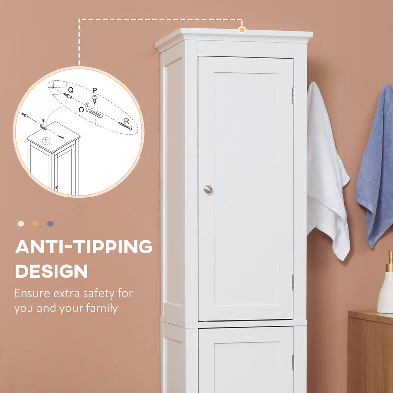 kleankin Tall Bathroom Cabinet with Adjustable Shelves, Double Door, White