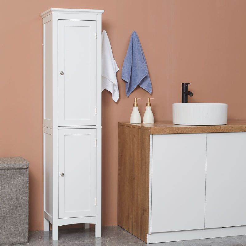 kleankin Tall Bathroom Cabinet with Adjustable Shelves, Double Door, White