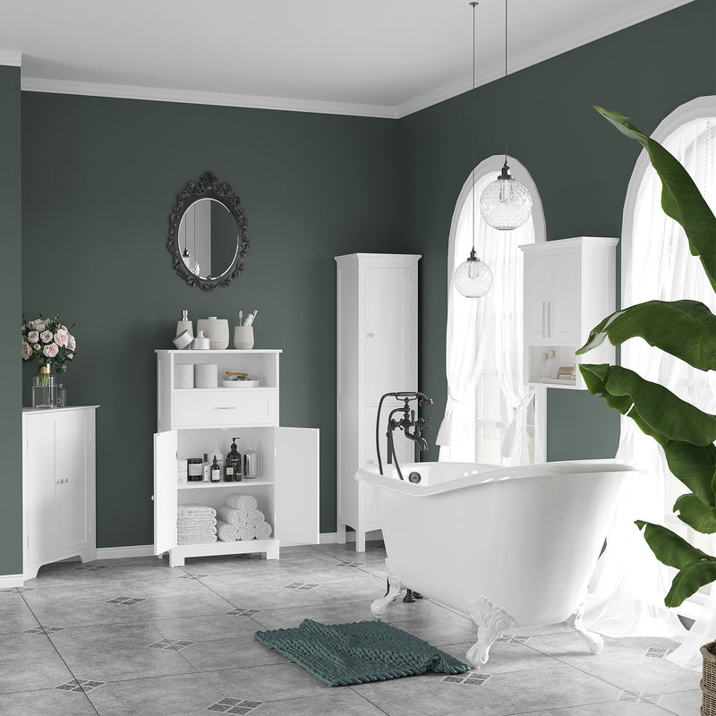 kleankin Tall Bathroom Cabinet with Adjustable Shelves, Double Door, White