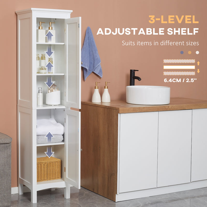 kleankin Tall Bathroom Cabinet with Adjustable Shelves, Double Door, White