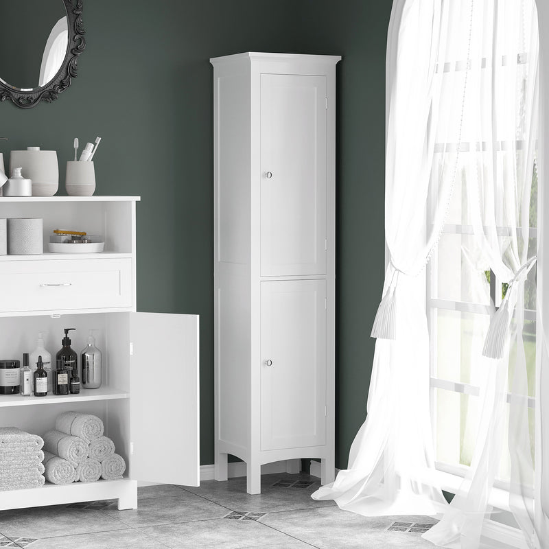 kleankin Tall Bathroom Cabinet with Adjustable Shelves, Double Door, White