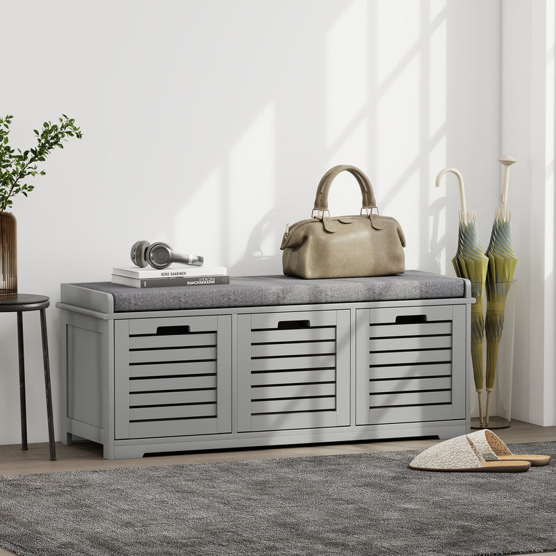 HOMCOM 3-Door Shoe Storage Bench Cushion Seat Slatted Doors