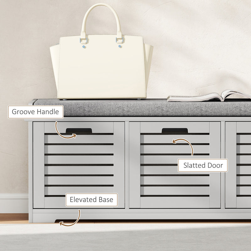 HOMCOM 3-Door Shoe Storage Bench Cushion Seat Slatted Doors