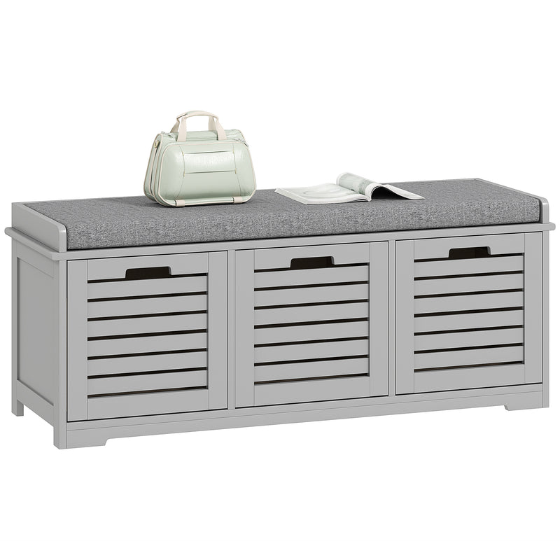 HOMCOM 3-Door Shoe Storage Bench Cushion Seat Slatted Doors