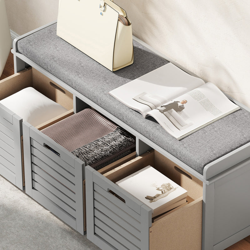 HOMCOM 3-Door Shoe Storage Bench Cushion Seat Slatted Doors