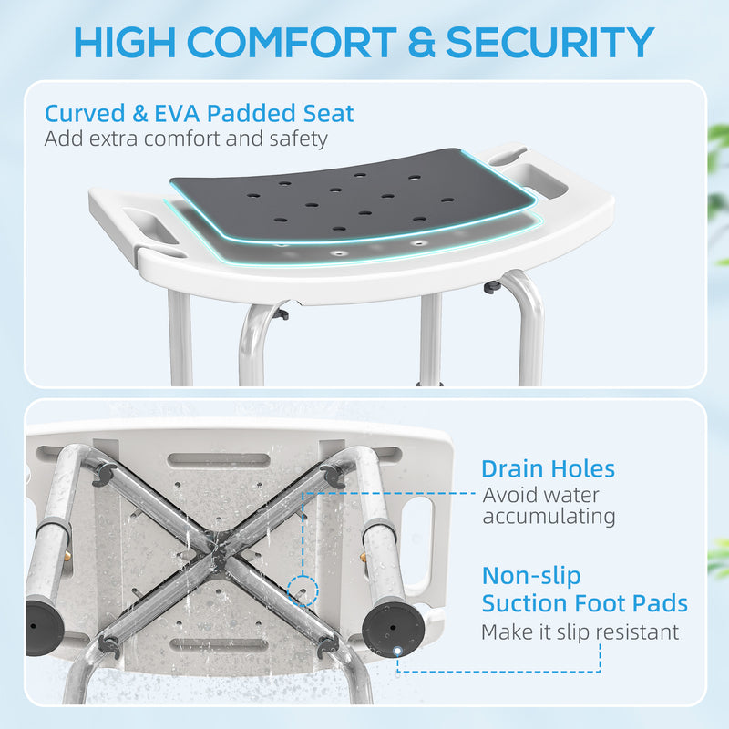 HOMCOM Adjust Aluminium Bath Stool Shower Non-Slip w/ Shower Hole