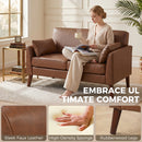 HOMCOM 2 Seater Sofa, 132 cm Modern Small Sofa with Solid Wood Legs, Brown