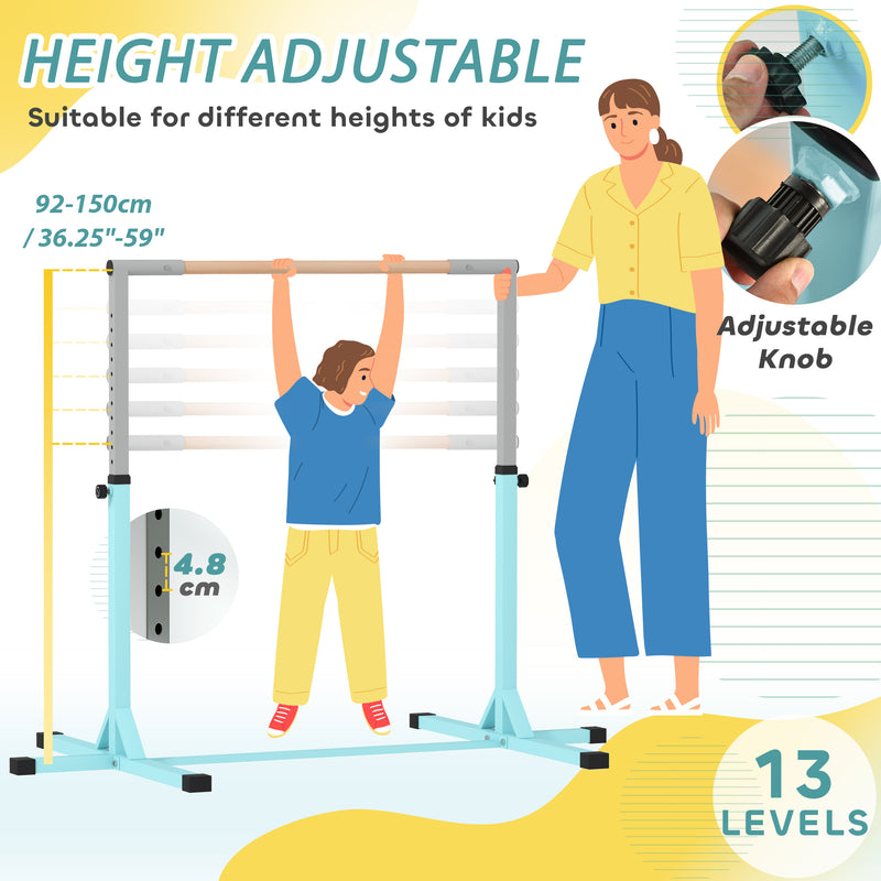 HOMCOM Adjustable Kids Gymnastics Bar Horizontal Training Steel, Light Blue