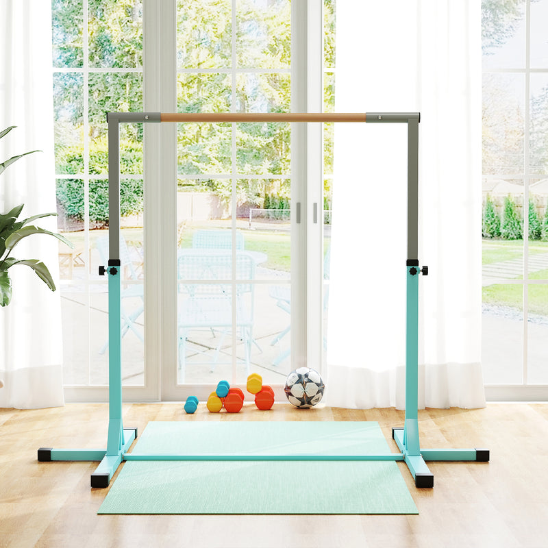 HOMCOM Adjustable Kids Gymnastics Bar Horizontal Training Steel, Light Blue