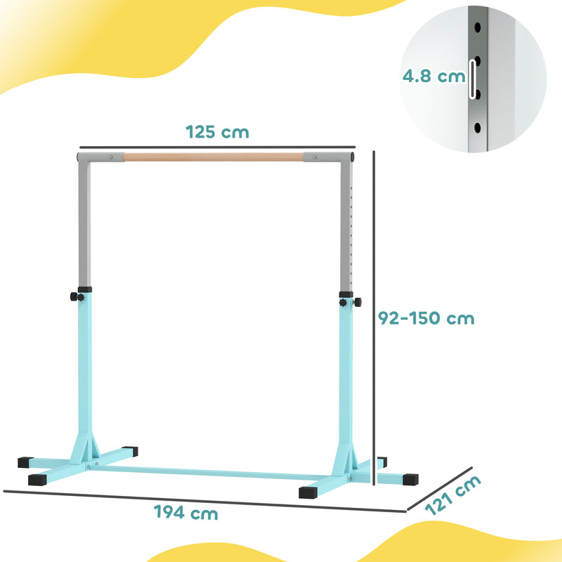 HOMCOM Adjustable Kids Gymnastics Bar Horizontal Training Steel, Light Blue
