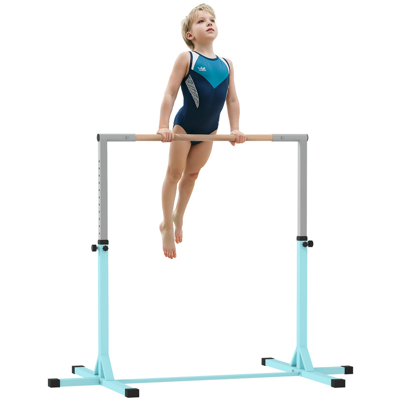 HOMCOM Adjustable Kids Gymnastics Bar Horizontal Training Steel, Light Blue