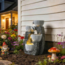 Outsunny 4-Tier Bowl Water Feature, Outdoor Water Fountain with LED Lights