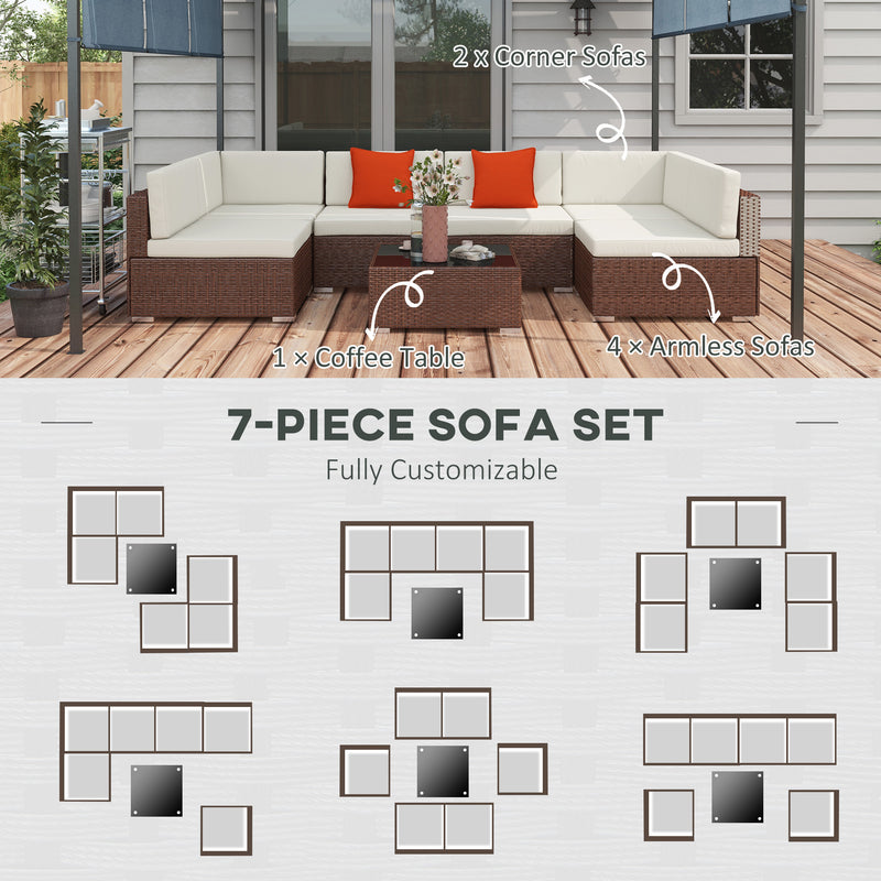 Outsunny 7PC Rattan Garden Furniture Set Coffee Table Buckle Structure