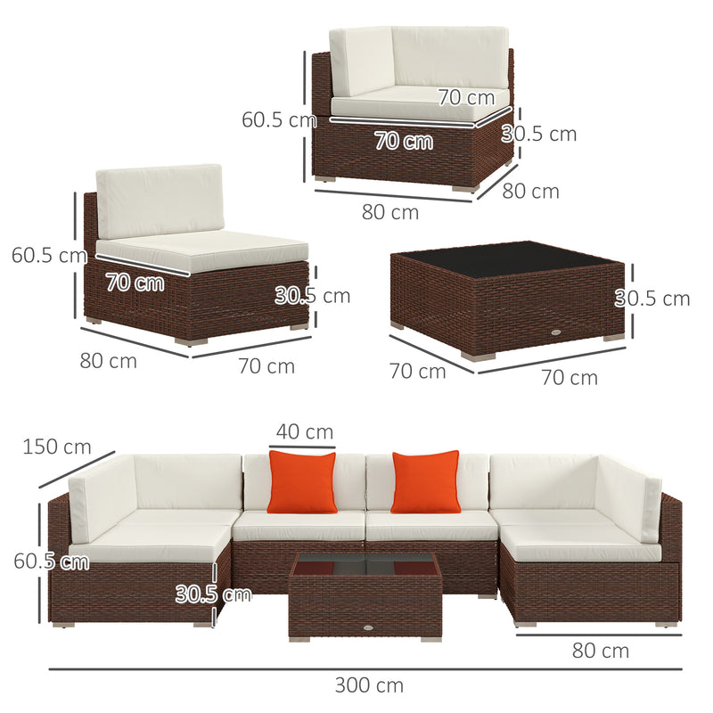 Outsunny 7PC Rattan Garden Furniture Set Coffee Table Buckle Structure