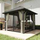 Outsunny 3 X 3(m) Metal Hardtop Gazebo With Netting And Curtains, Black
