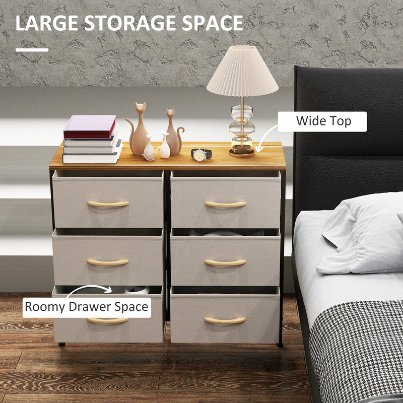 HOMCOM 6 Drawer Fabric Chest of Drawers w/ Wooden Top for Hallway