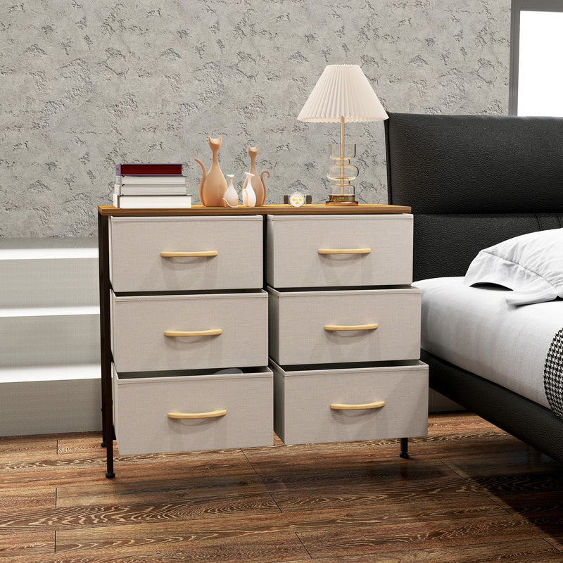 HOMCOM 6 Drawer Fabric Chest of Drawers w/ Wooden Top for Hallway