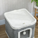 PawHut Cat House for Indoor Kittens, 2-Level Cat Cave Bed, Grey