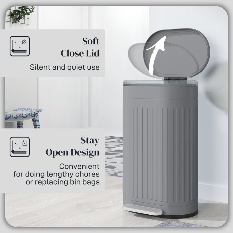 HOMCOM 30L Pedal Bin, Metal Kitchen Bin with Soft-close Lid