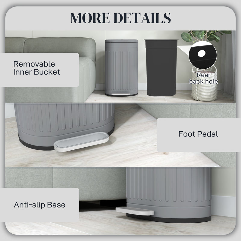 HOMCOM 30L Pedal Bin, Metal Kitchen Bin with Soft-close Lid