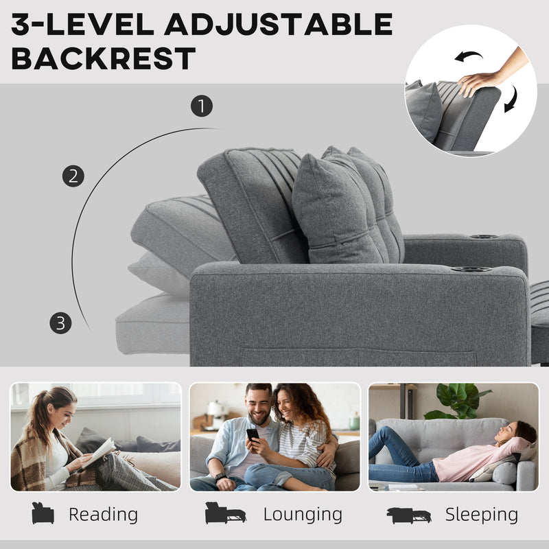 HOMCOM 2 Seater Pull Out Sofa Bed with Pockets for Living Room