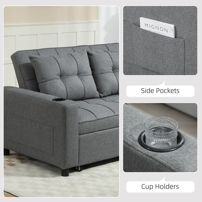 HOMCOM 2 Seater Pull Out Sofa Bed with Pockets for Living Room