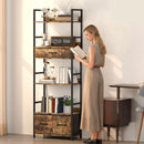 HOMCOM Industrial Bookshelf with 4 Shelves and 3 Fabric Drawers Rustic Brown