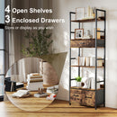 HOMCOM Industrial Bookshelf with 4 Shelves and 3 Fabric Drawers Rustic Brown