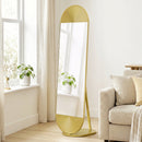 HOMCOM Wavy Full Length Mirror With Metal Frame And Base, Gold Tone