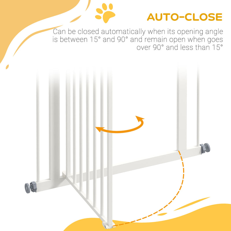 PawHut 74-80cm Adjustable Metal Pet Gate Safety Barrier w/ Auto-Close Door White