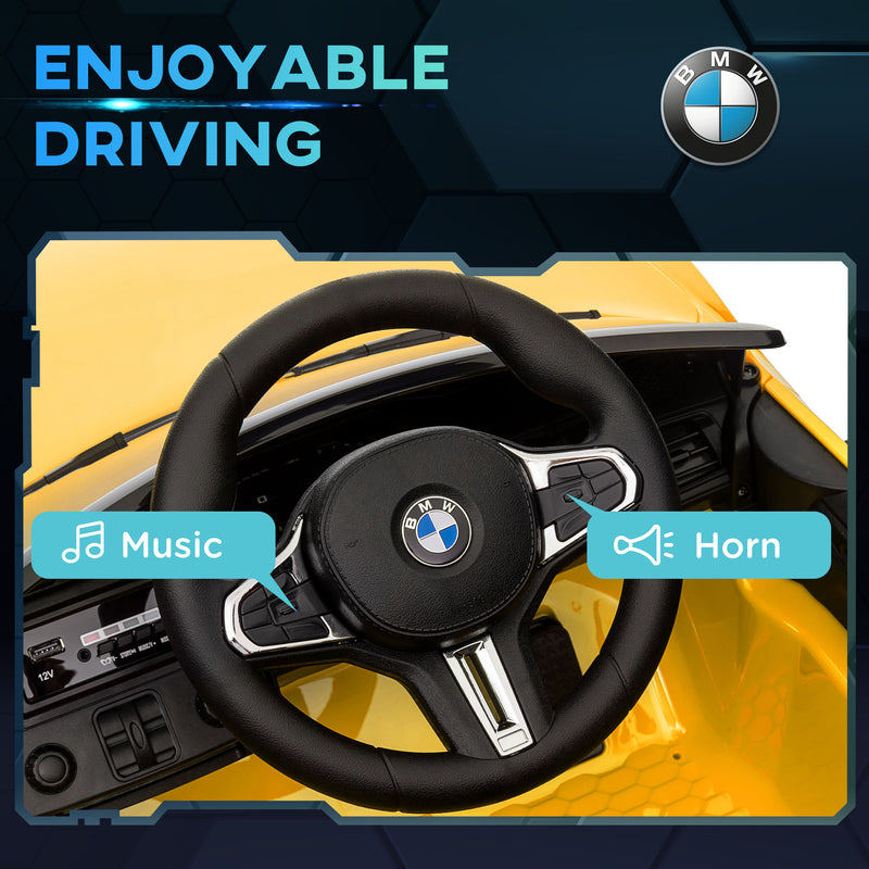 AIYAPLAY 12V Yellow BMW M4 Licensed Kids Electric Car w/ Remote, Suspension