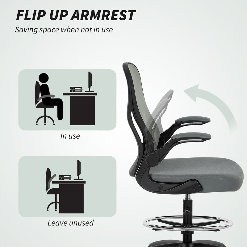 Vinsetto Standing Desk Chair With Adjustable Footrest, Charcoal Grey