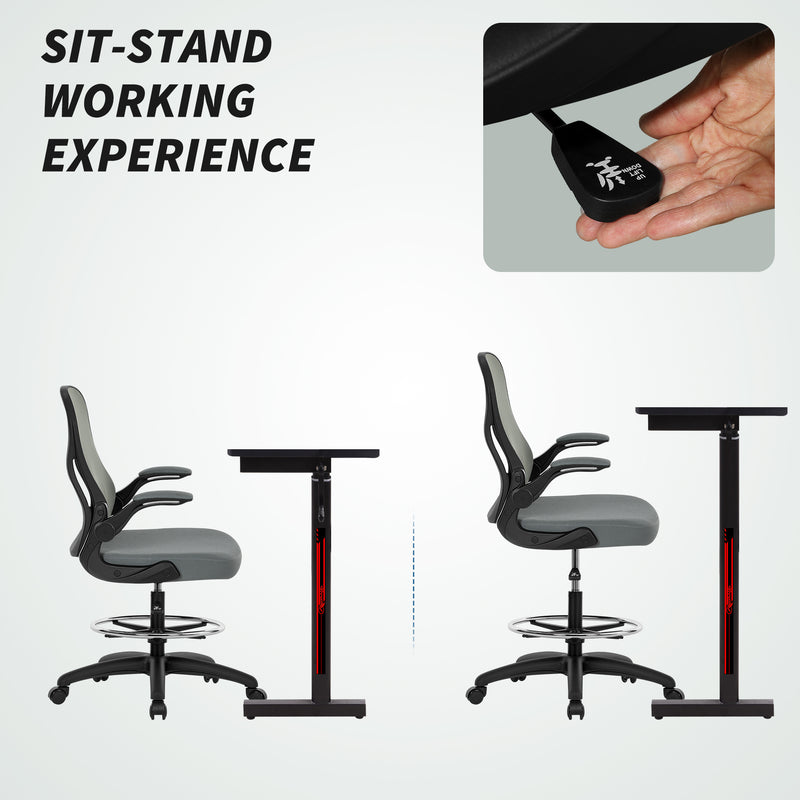 Vinsetto Standing Desk Chair With Adjustable Footrest, Charcoal Grey