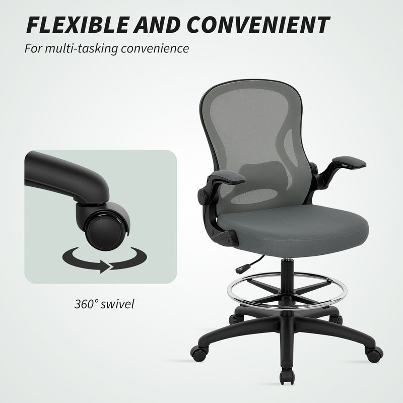 Vinsetto Standing Desk Chair With Adjustable Footrest, Charcoal Grey