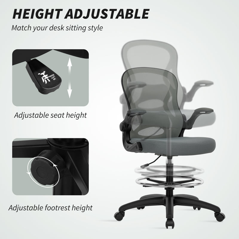 Vinsetto Standing Desk Chair With Adjustable Footrest, Charcoal Grey