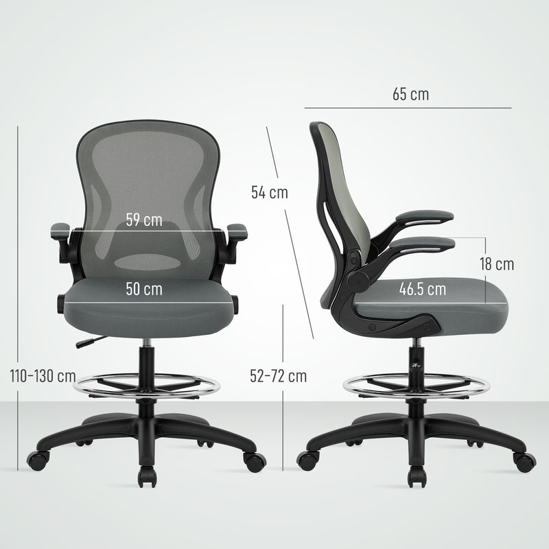 Vinsetto Standing Desk Chair With Adjustable Footrest, Charcoal Grey
