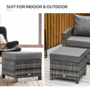 Outsunny Rattan Footstool Wicker Ottoman w/ Padded Seat for Backyard Garden