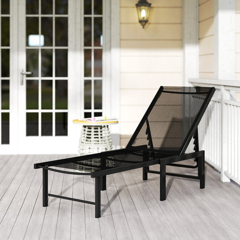Outsunny Sun Lounger, 5-Level Reclining Sun Lounger Chair, Black