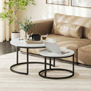 HOMCOM 2 Pcs Stacking Coffee Table Set Steel Frame, Marble White