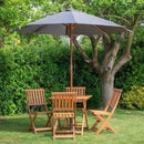 Outdoor 4 Person Folding Square Wooden Garden Dining Table Chairs Grey Parasol and Base Set