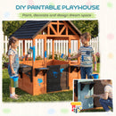 AIYAPLAY Wooden Playhouse for Kids with Table and Benches for Age 3-8, Brown