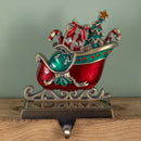 16cm Red And Green Santa Sleigh Christmas Stocking Holder With Hook