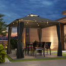 Outsunny 3 x 3 m Double Roof Outdoor Gazebo with Curtains, Dark Grey