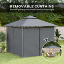 Outsunny 3 x 3 m Double Roof Outdoor Gazebo with Curtains, Dark Grey