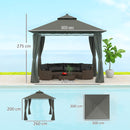 Outsunny 3 x 3 m Double Roof Outdoor Gazebo with Curtains, Dark Grey