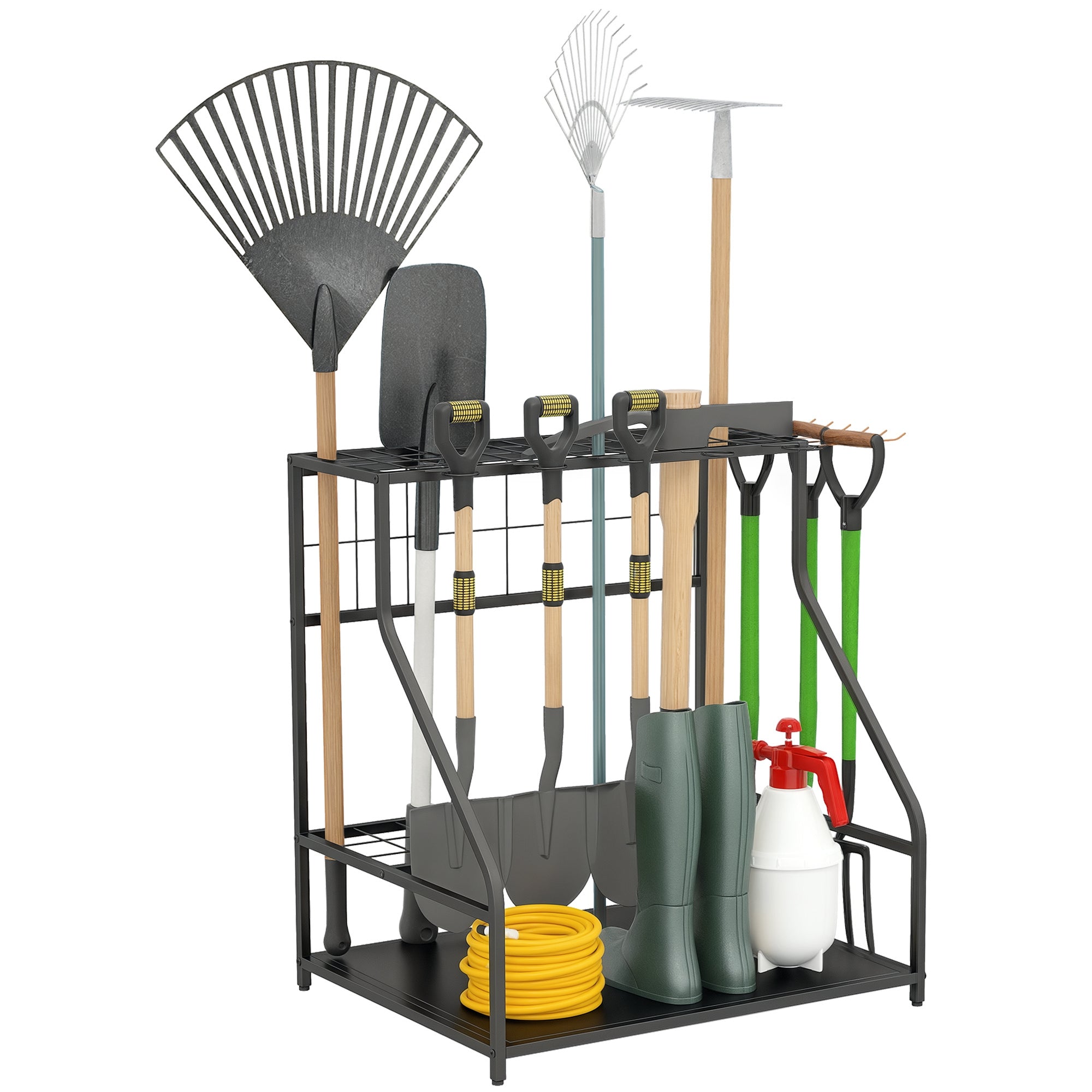 Outsunny Garden Tool Storage Rack, 3-Tier Garden Tool Rack with 11 Hoo